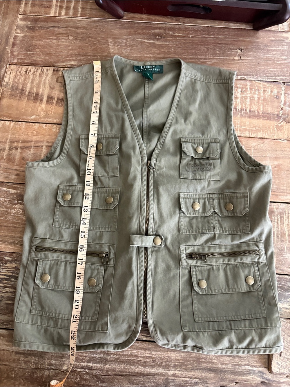 Vintage Lauren Ralph Lauren Safari Utility Vest Olive Cotton Medium Hong Kong - Picture 13 of 13